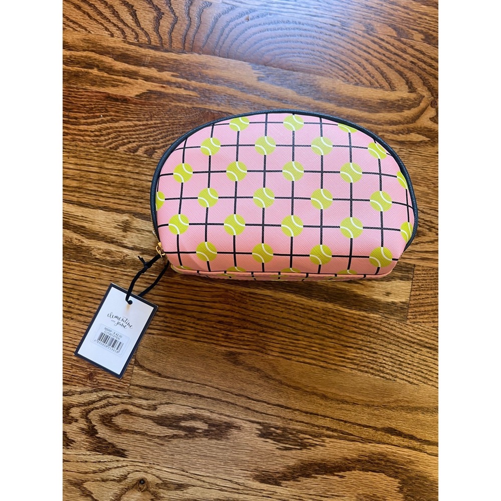 Clementine and Jane Pink Tennis Ball Print Cosmetic Makeup Bag NWT One Size